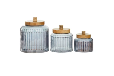 Set Of 3 Glass Jars With Wood Lid - Main