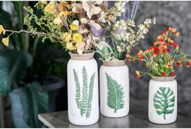 Set Of 3 Palm Leaf Vases