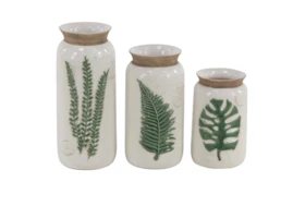 Set Of 3 Palm Leaf Vases