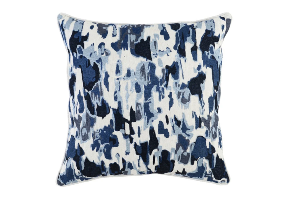 22X22 Navy Blue Watercolor Abstract Raindrop Throw Pillow