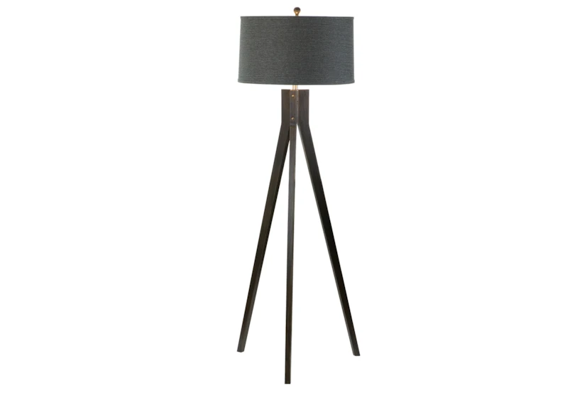 62 Inch Ebony Black Wood Tripod Floor Lamp - 360