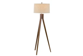62 Inch Oak Brown Wood Tripod Floor Lamp