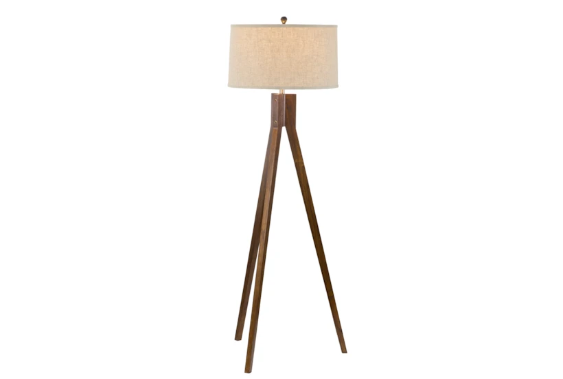 62 Inch Oak Brown Wood Tripod Floor Lamp - 360