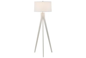 62 Inch White Wash Wood Tripod Floor Lamp