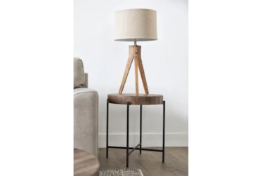 31 Inch Oak Brown Wood Tripod Table Lamp