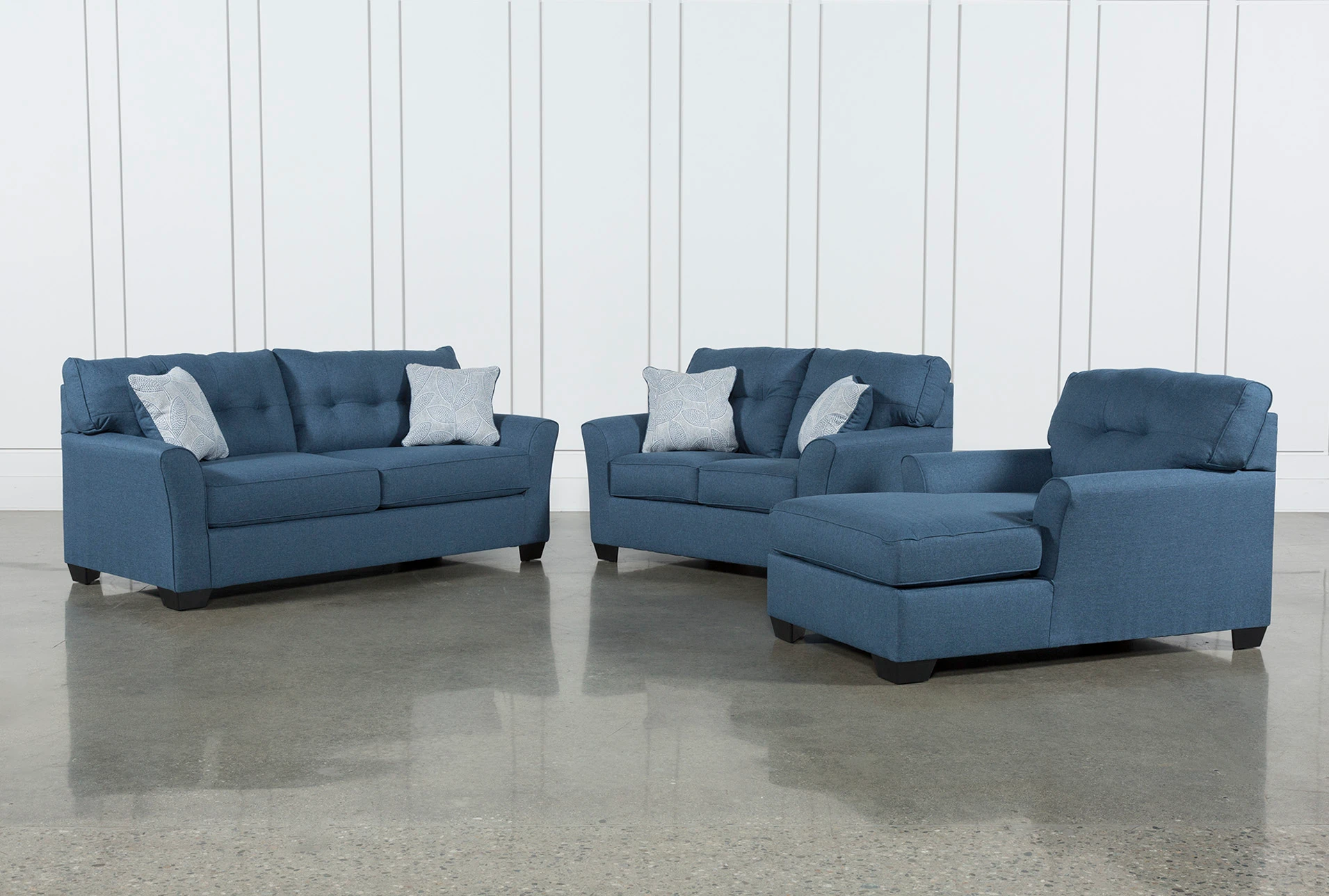 Jacoby Denim 3 Piece Living Room Set, Blue Denim Sleeper Sofa