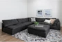 Hidden Cove Grey Leather 5 Piece 134" Sectional With Ottoman - Room