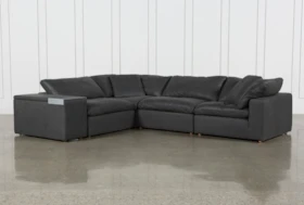 Hidden Cove Grey Leather 5 Piece Sectional With 134" Console