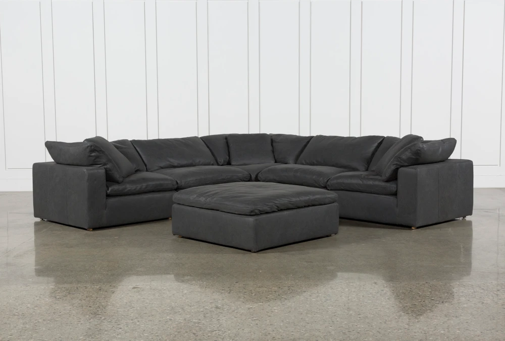 Hidden Cove Grey Leather 6 Piece 134" Sectional With 3 Corners