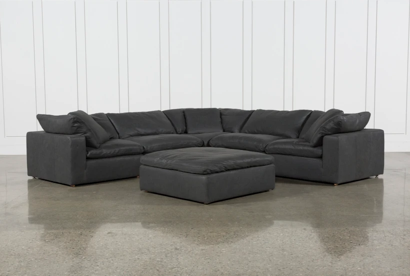 Hidden Cove Grey Leather 6 Piece 134" Sectional With 3 Corners - 360