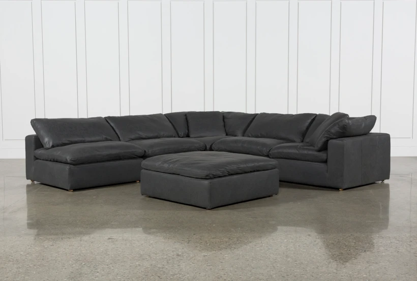Hidden Cove Grey Leather 6 Piece 134" Sectional With 3 Armless Chairs - 360