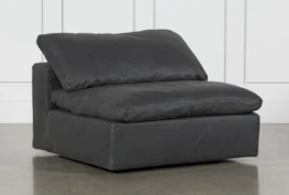 Hidden Cove Grey Leather Swivel Armless Chair