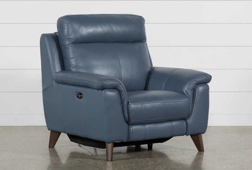 Moana Blue Leather Power Reclining Chair With Usb - 360