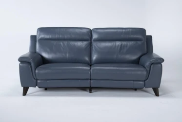 Moana Blue Leather 87" Power Dual  Reclining Sofa with USB