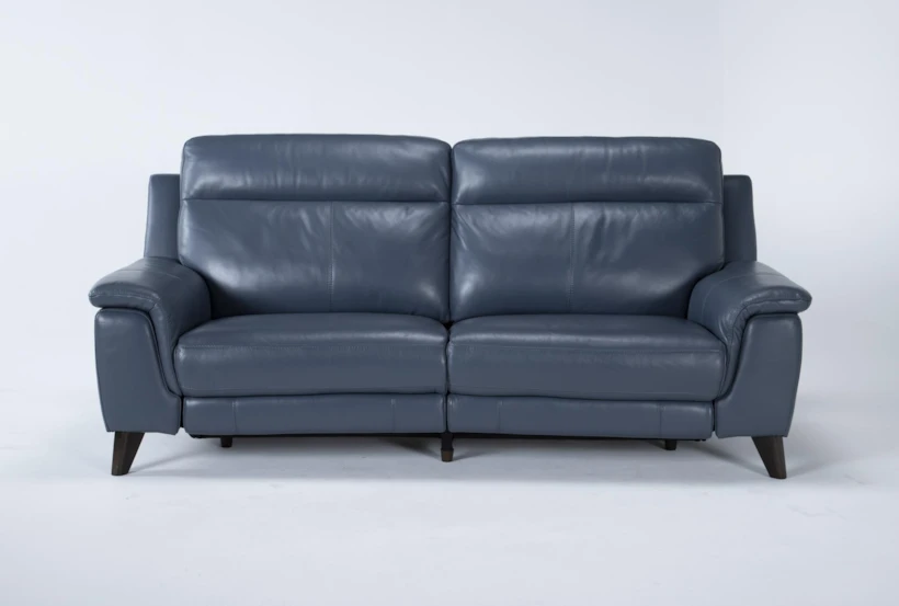 Moana Blue Leather Dual 87" Power Reclining Sofa With Usb - 360