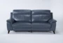 Moana Blue Leather Dual 87" Power Reclining Sofa With Usb - Signature