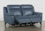 Moana Blue Leather 70" Power Dual Reclining Loveseat with USB - Recline