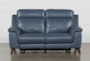 Moana Blue Leather 70" Power Dual Reclining Loveseat with USB - Front