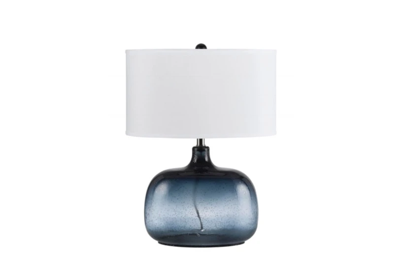 25 Inch Navy Tinted Glass Table Lamp With White Oval Shade - 360