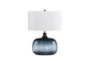 25 Inch Navy Tinted Glass Table Lamp With White Oval Shade - Signature