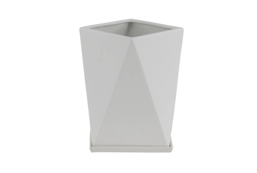 13 Inch White Faceted Vase