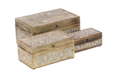 Set Of 3 Wood Carved Box - Main