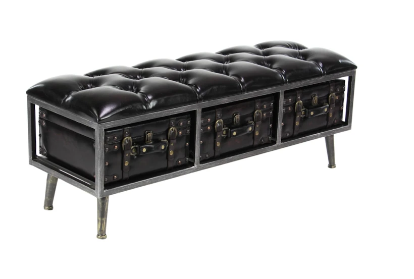 48" Black Leather Tufted 3 Trunk Storage Bench - 360