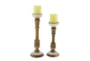 Marble And Wood Candlestick Set Of 2 - Signature