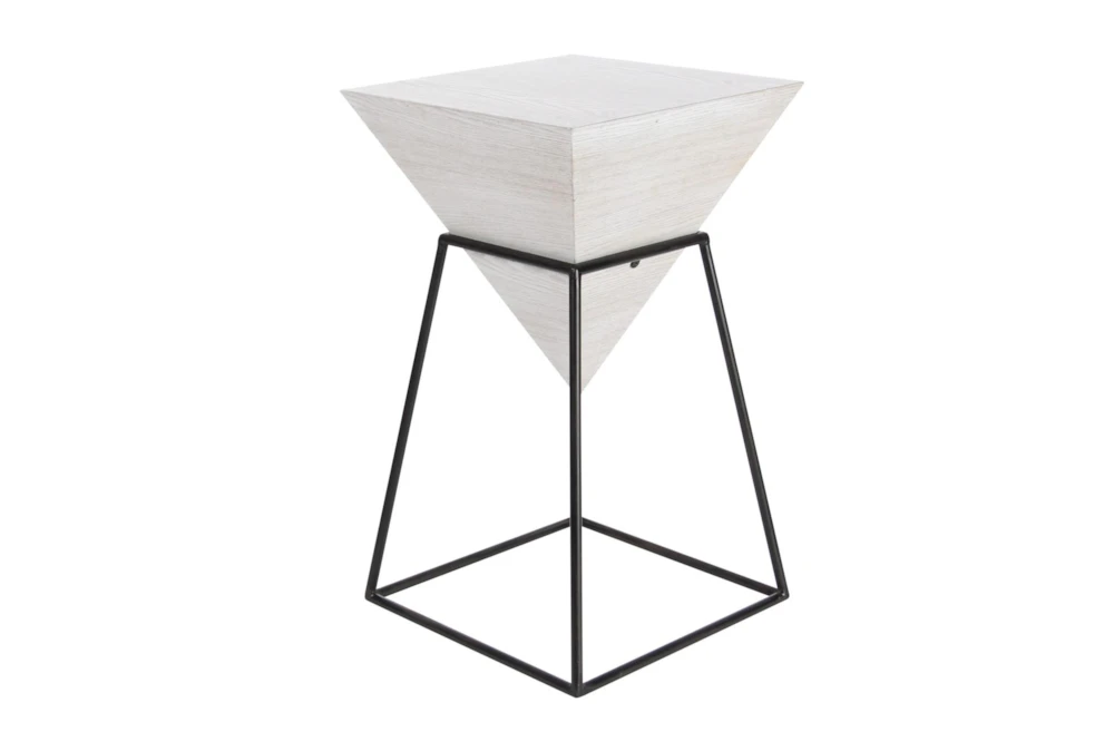 24" White Wood And Metal Inverted Pyramid Accent Table