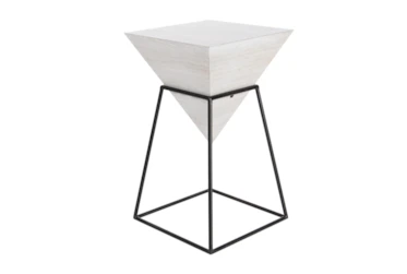 White Wood And Metal Inverted Pyramid Accent Table