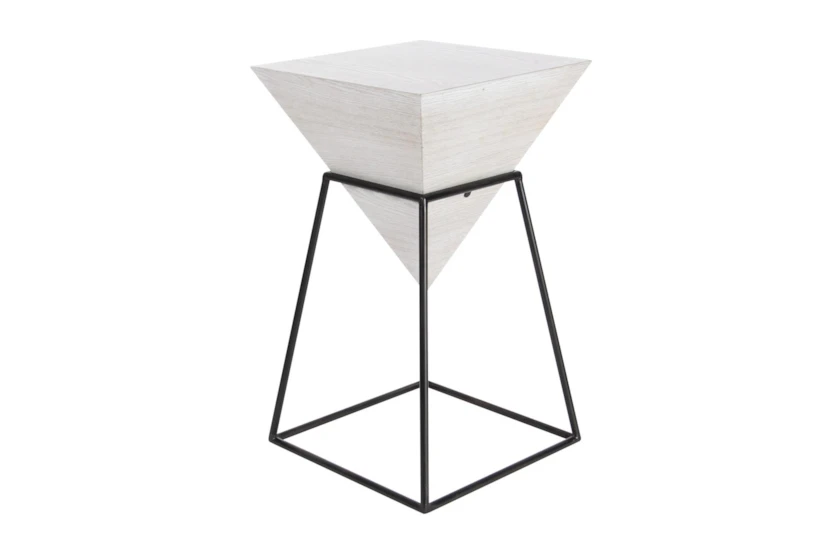 24" White Wood And Metal Inverted Pyramid Accent Table - 360