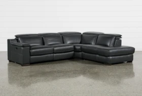 Hana Slate Leather 3 Piece 113" Power Reclining Sectional With Right Arm Facing Chaise