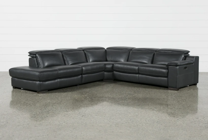 Hana Slate Leather 4 Piece 113" Power Reclining Sectional With Left Arm Facing Chaise - 360