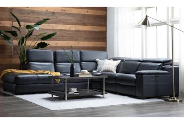 Hana Slate Leather 4 Piece 113" Power Reclining Modular Sectional With Left Arm Facing Chaise