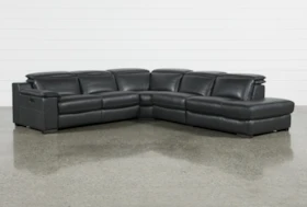 Hana Slate Leather 4 Piece 113" Power Reclining Sectional With 3 Power Recliners & Right Arm Facing Chaise