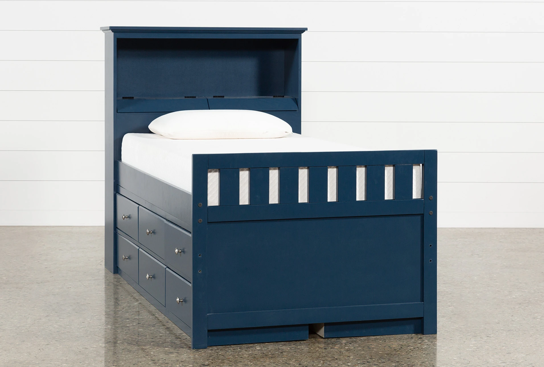 Taylor Navy Twin Bookcase Bed With Double 6 Drawer Storage And Usb