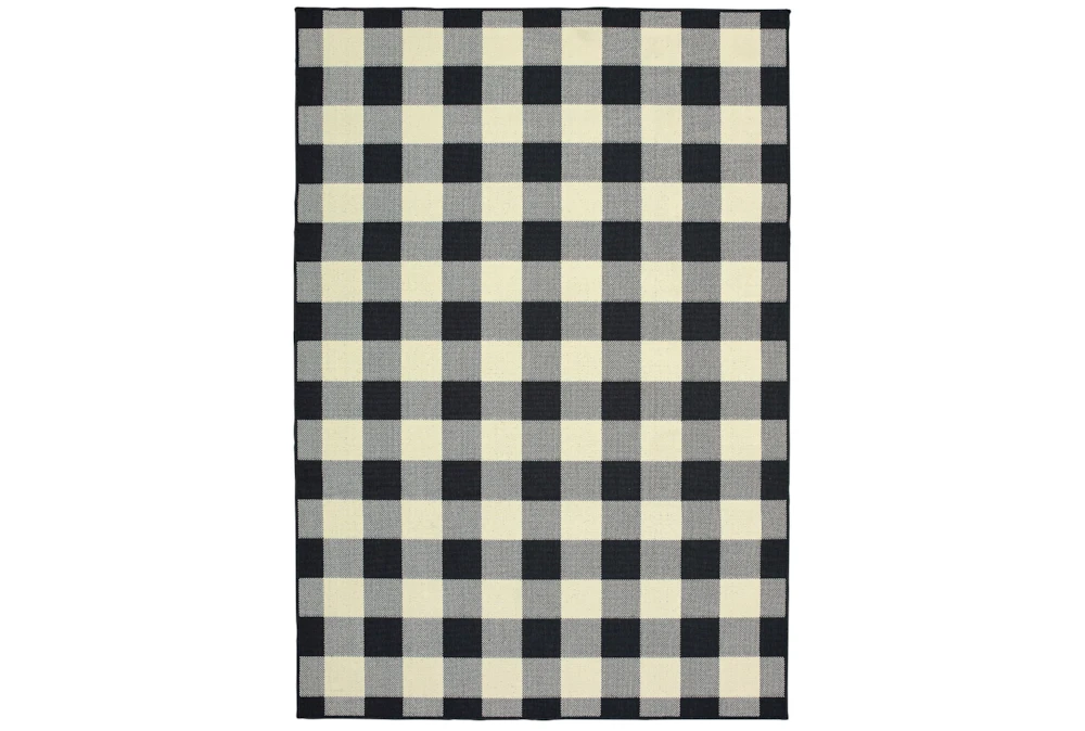 6'6"x9'5" Outdoor Rug-Black/Ivory Check