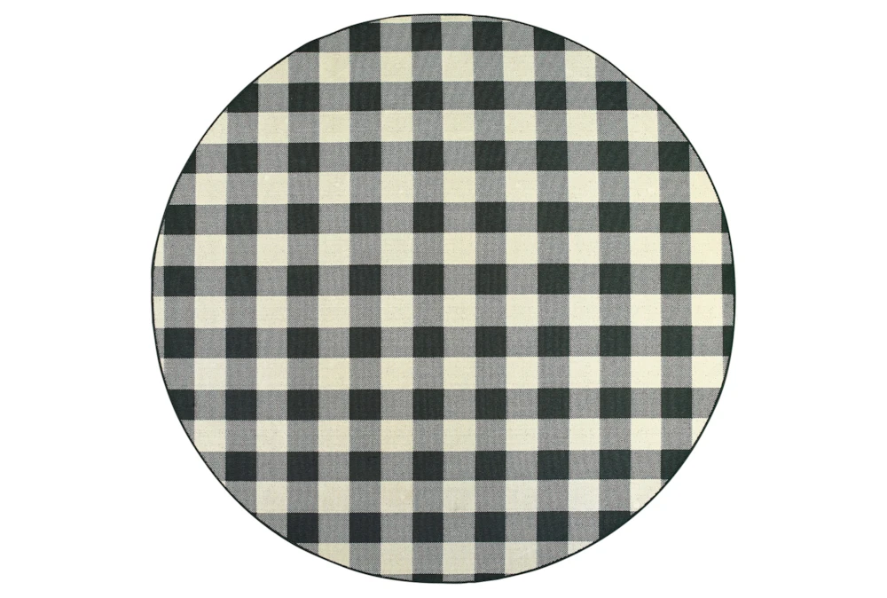7'9" Round Outdoor Rug-Black/Ivory Check