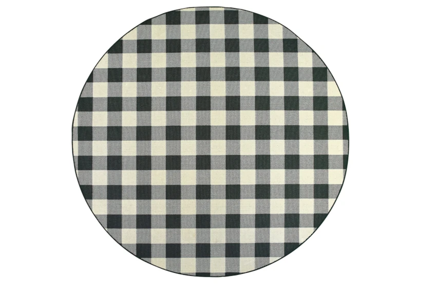 7'9" Round Outdoor Rug-Black/Ivory Check - 360