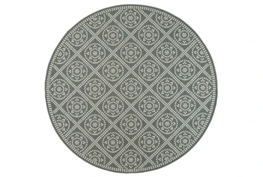 7'9" Round Outdoor Rug-Grey/Ivory Diamond Dots