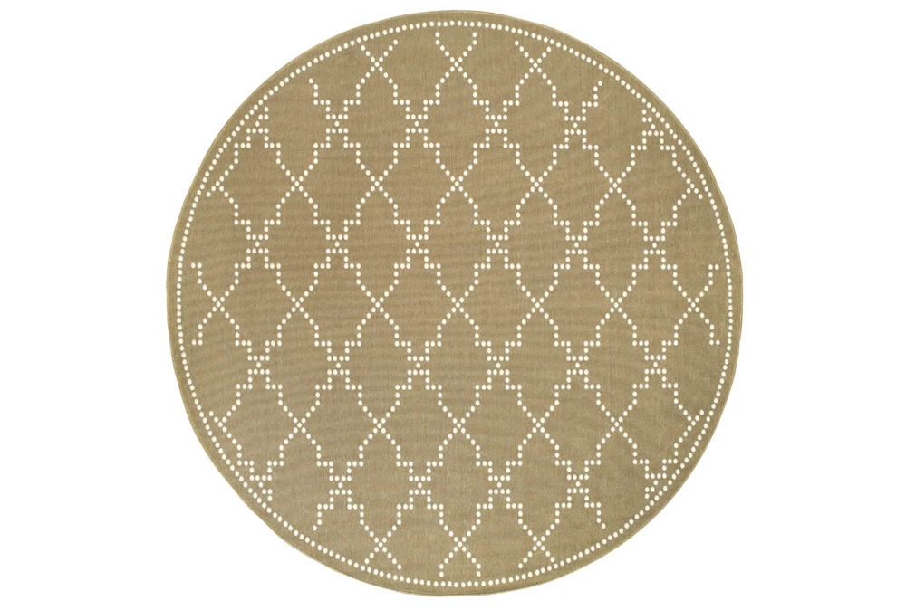 7'9" Round Outdoor Rug-Gold/Ivory Geometric