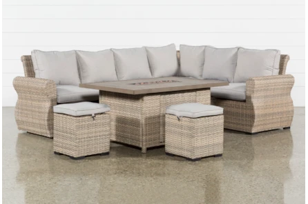 Malta Outdoor Firepit Banquette Lounge With 2 Ottomans Living Spaces