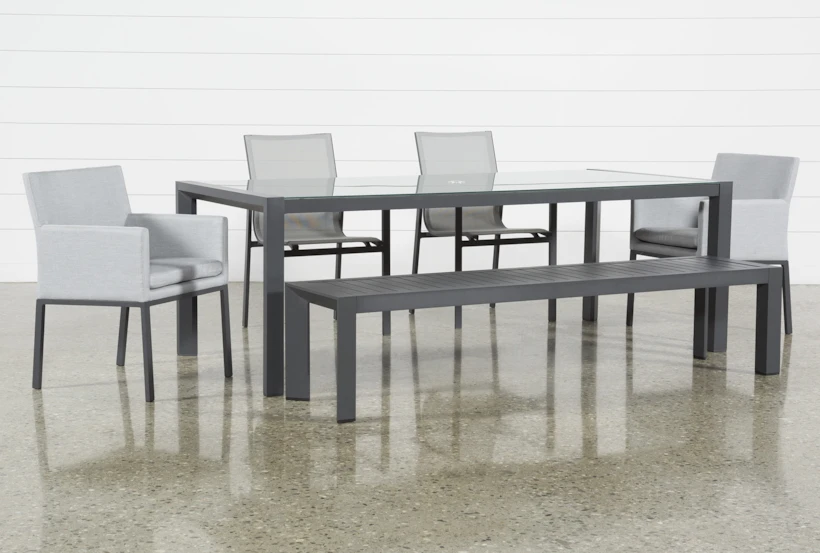 Ravelo 87" Outdoor Dining Table With Bench, Sling Back Chairs & Upholstered Chairs Set For 6 - 360