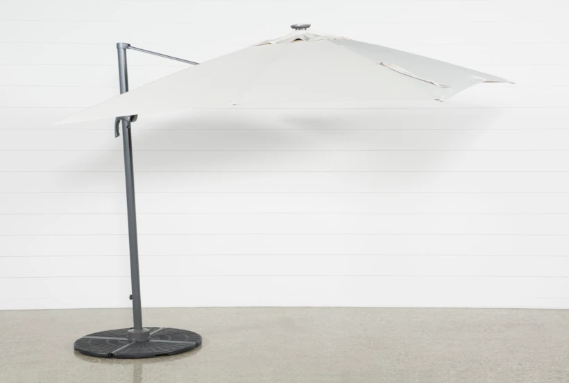 Outdoor Cantilever Beige Umbrella With Lights, Speaker And Base - 360