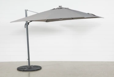 Outdoor Cantilever Grey Umbrella With Lights, Speaker And Base