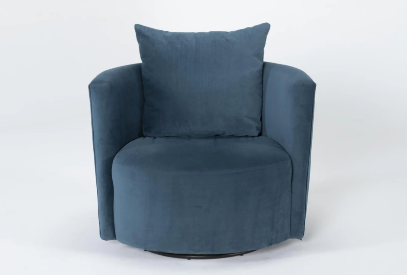 Twirl Blue Velvet 37" Swivel Barrel Accent Chair - 360