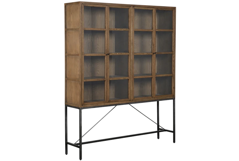 Oak Wood & Iron Large Curio Cabinet - 360