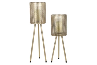 Set Of 2 Gold Mesh Candle Holders