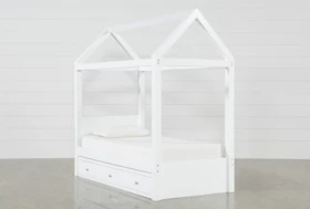 Taylor White Twin Canopy House Bed With Double 3- Drawer Storage