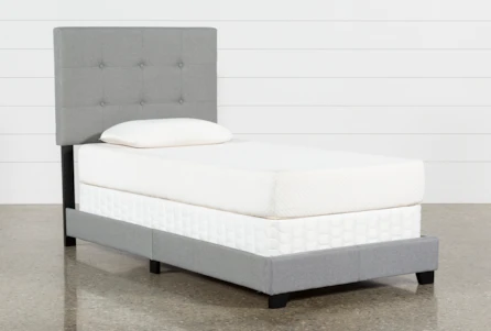 Amelia Twin Grey Upholstered Panel Bed - Main